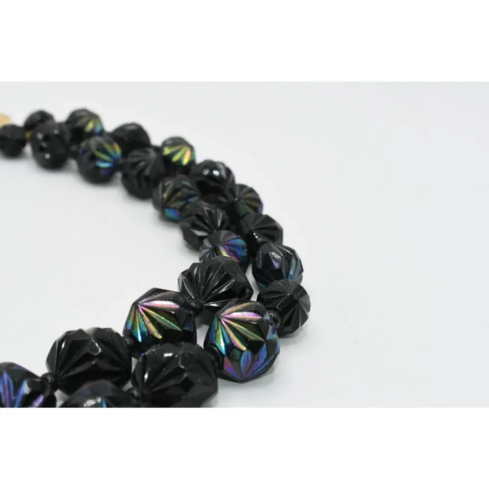 Vintage West Germany Black Iridescent Lucite Bead Necklace Double Strand